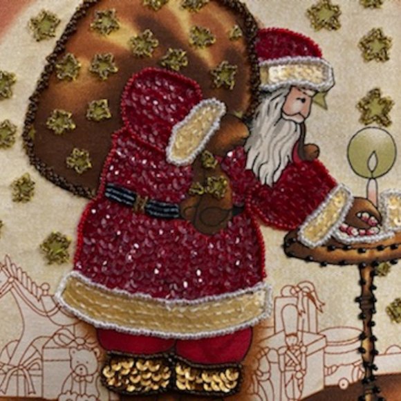 RED Bucket SANTA CLAUS (Father Christmas) BUCKET PURSE * Sequins & Bugle Beads - Picture 3 of 9